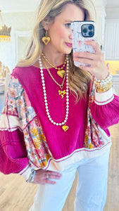 Magenta Combo Mineral Washed Floral Top