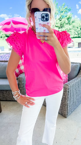 Fuchsia Eyelet Trim Sleeve Top