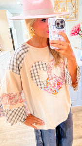 Oatmeal Peace Heart Patchwork Top