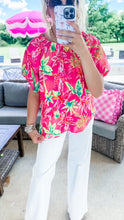 Fuchsia Floral Printed Bubble Sleeve Top