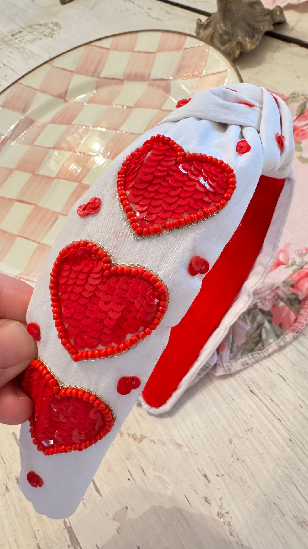 Red Beaded Heart Handband