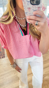 Pink Stripe Dolman Sleeve Top