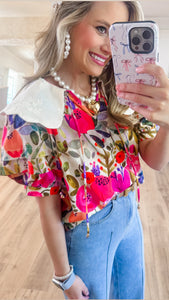 Pink Floral Peter Pan Collared Top