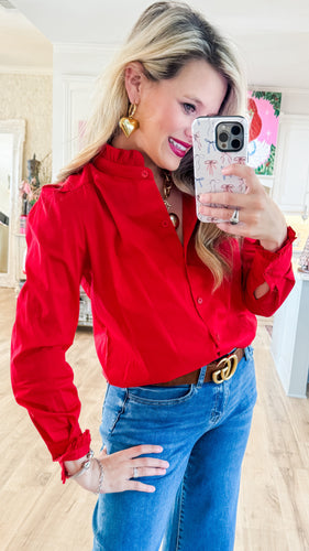 Adreinne Red Ruffle Neck Blouse