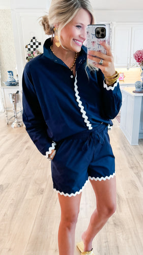 Navy Ric Rac Trim Short Set