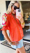 THML Orange Embroidered Puff Sleeve Top