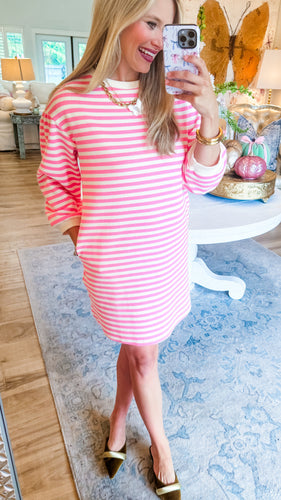 Pink Stripe Long Sleeve Dress